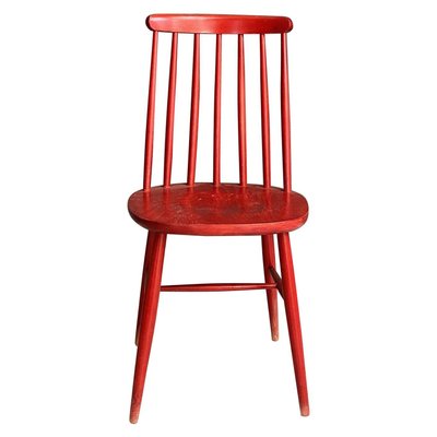 Mid Century Modern Red Wooden Chair Northern Europe 1960s