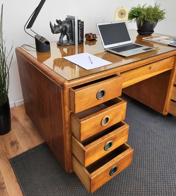 59.1 Mid Century Modern Natural Writing Desk Wooden Computer Desk with 2 Drawers 4 Legs