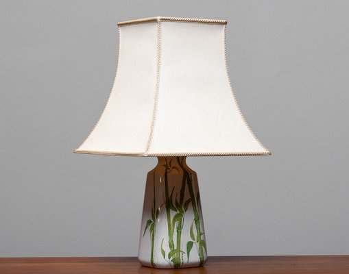 Italian Hand Painted Glazed Ceramic Table Lamp with Bamboo Decor 1960s