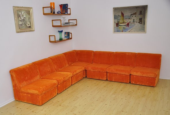 opslaan ongeduldig radium Mid-Century Orange Corduroy Modular Sofa, 1970s, Set of 7 for sale at Pamono