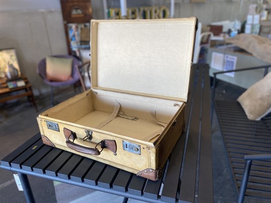 Art Deco Parchment Leather Suitcase with Rivets for sale at Pamono