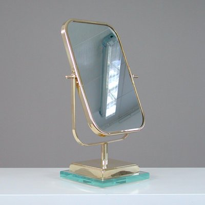 Italian Brass Glass Double Sided Table Mirror In Style Of Gio Ponti For Fontana Arte 1950s For Sale At Pamono