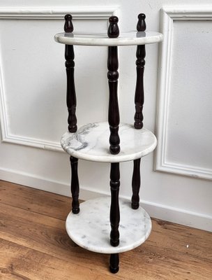 Small Italian 3-Tier Etagere Side Table in Carrara Marble and Wood