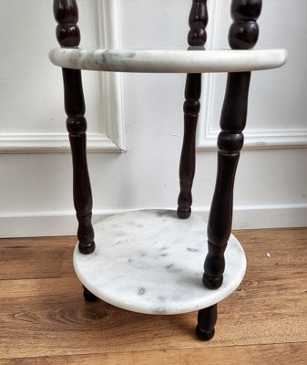 Small Italian 3-Tier Etagere Side Table in Carrara Marble and Wood