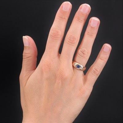 Bague Vintage Or Jaune 14 Carats - Saphir Marquise Et Diamants - Taille US 6 - Neuf Avec étiquettes