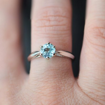 Bague En Or 18 Carats Sertie D'une Aigue-marine - Taille 57 - Style Art Déco - Occasion
