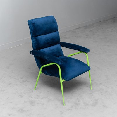 Vintage Lounge Chair in Metal and Blue Velvet 1960s for sale at Pamono
