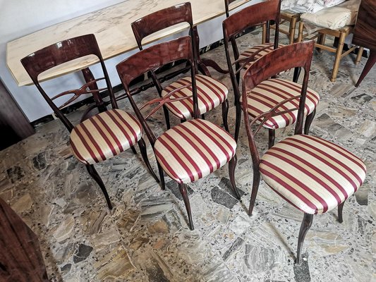 Chairs in Wood and Cream Burgundy Fabric 1960s Set of 6