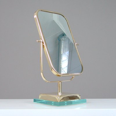 Italian Double Sided Table Mirror In Brass And Glass By Gio Ponti 1950s For Sale At Pamono