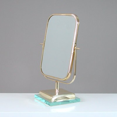 Italian Double Sided Table Mirror In Brass And Glass By Gio Ponti 1950s For Sale At Pamono
