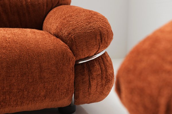 Vintage Sesann Sofas in Orange Fabric by Gianfranco Frattini for Cassina Set of 2