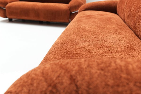 Vintage Sesann Sofas in Orange Fabric by Gianfranco Frattini