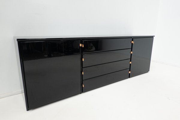 Mid-Century Modern Black Sideboard with Leather Handles, Italy, 1960s for  sale at Pamono