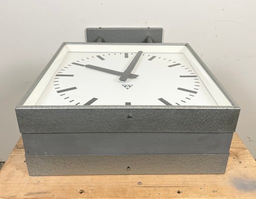 Large Square Industrial Double-Sided Factory Clock from Pragotron