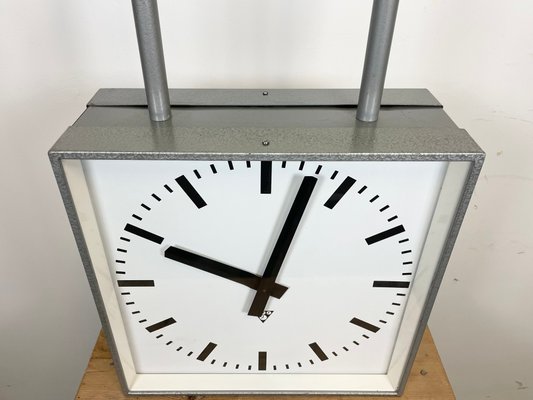 Large Square Industrial Double-Sided Factory Clock from Pragotron
