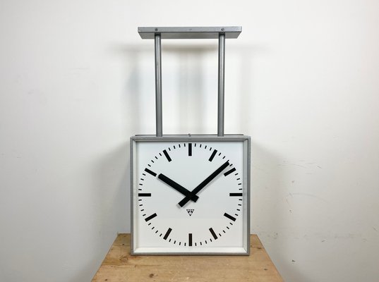 Large Square Industrial Double-Sided Factory Clock from Pragotron