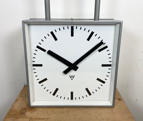 Large Square Industrial Double-Sided Factory Clock from Pragotron