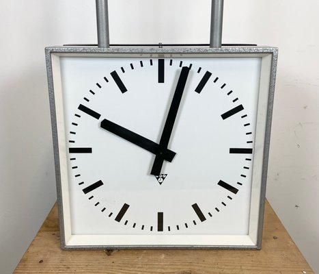Large Square Industrial Double-Sided Factory Clock from Pragotron