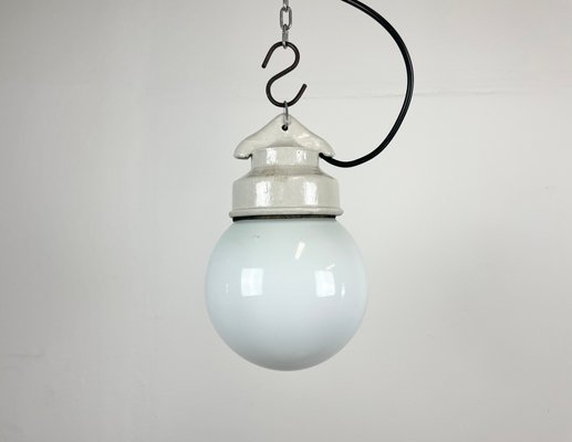 Industrial White Porcelain Pendant Light with Milk Glass 1970s