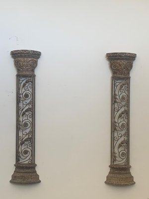 Colonne Décorative Enza En Métal Argenté Vieilli 70 Cm - Meuble Design Avec Plateau Verre Pour Salon