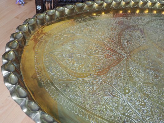 Orient Arabic Engraved Table Tray in Brass, 1950s for sale at Pamono