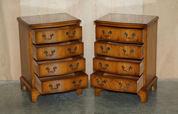 Vintage Burr Burl Yew Wood Chest of Drawers Set of 2 for sale
