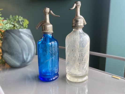 Kleine blaue Seltzers Soda Syphons Flaschen, 1890er, 2er Set bei Pamono kaufen