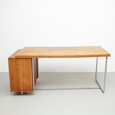 weten Vijf Landgoed Large Bauhaus Desk in Wood and Tubular Metal, 1930 for sale at Pamono