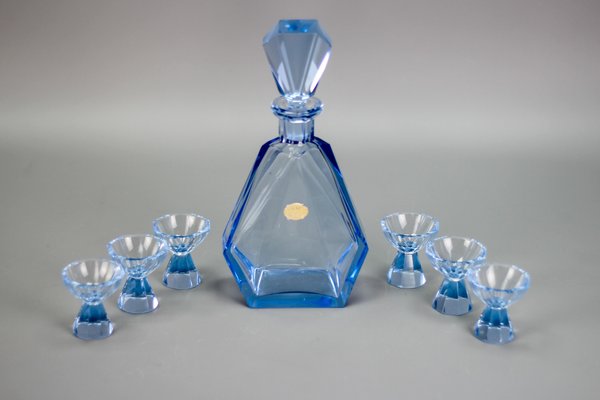 5 verres à pied bleu dans le style Art Déco - Début de Série