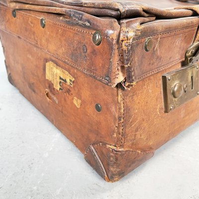 Antique 1800's leather travel trunk suitcase 