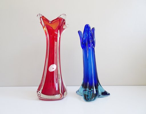 Vase Sommerso bleu, verre de Murano, Italie, 1970