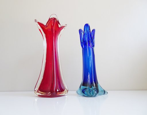 Murano Glass Vases, Italy, 1960s, Set of 2 for sale at Pamono
