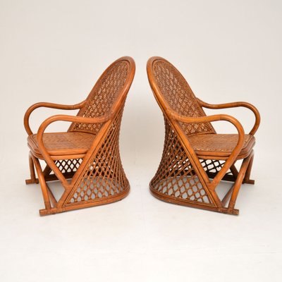 Vintage Bamboo Rattan Armchairs and Coffee Side Table, 1970s