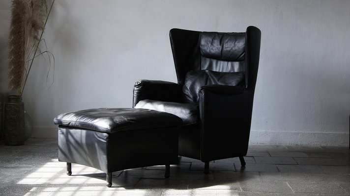 Black Leather Model DS 23 Lounge Chair Footstool by Franz Josef