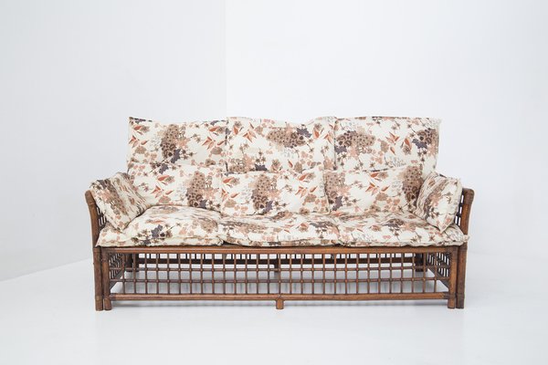Vintage Wood and Rattan Sofa 1960s for sale at Pamono