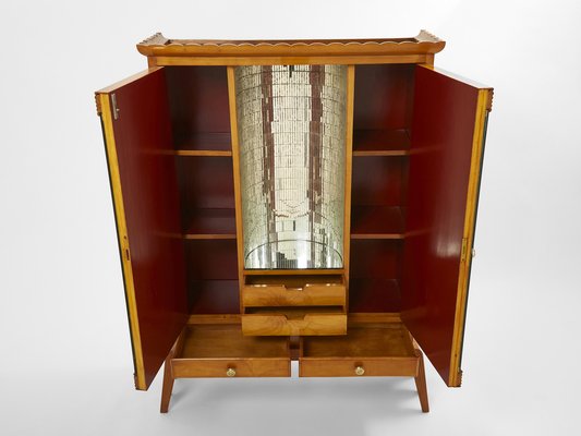 Cherry Wood Mirrored Bar Cabinet by Osvaldo Borsani for ABV 1940