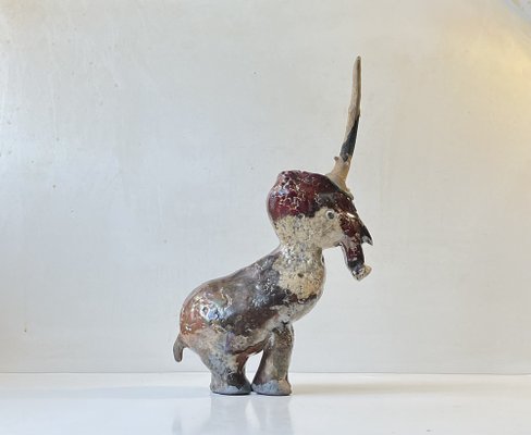 Danish Naive Fantasy Unicorn in Raku Burnt Stoneware, 2000s for