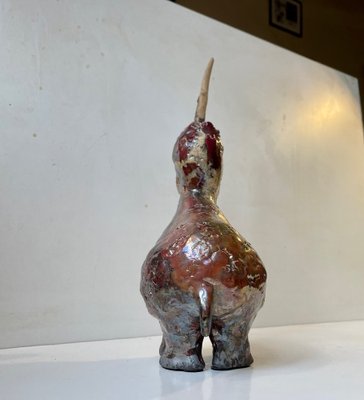 Danish Naive Fantasy Unicorn in Raku Burnt Stoneware, 2000s for