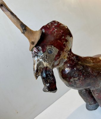 Danish Naive Fantasy Unicorn in Raku Burnt Stoneware, 2000s for