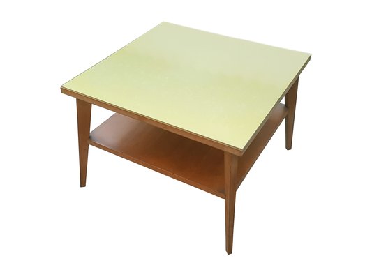 Teak wood and 2024 glass coffee table