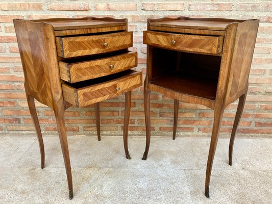 Vintage French Nightstands in Marquetry and Iron Hardware 1940 Set of 2