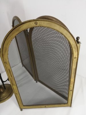 No - 454 - Ensemble de cheminée en laiton poli ,époque 19 ème complet