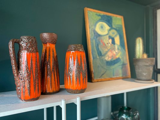 Orange, Brown and Red Fat Lava Vases from Scheurich, Set of 3 for