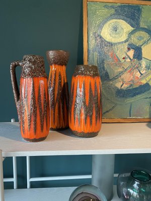 Orange, Brown and Red Fat Lava Vases from Scheurich, Set of 3 for