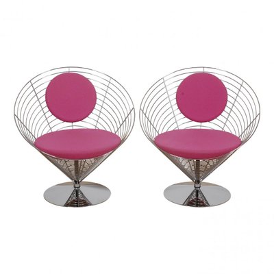 Wire Cone Chair Set with Purple Fabric by Verner Panton for Fritz Hansen 1980s Set of 5 for sale at Pamono