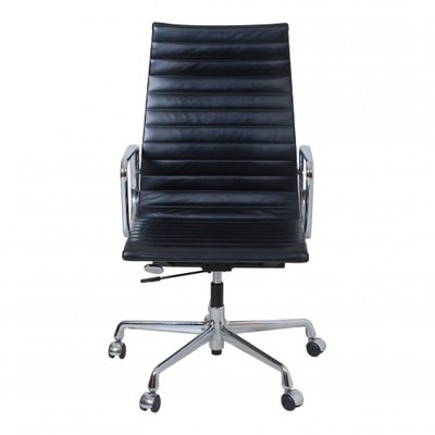 Black Leather and Chrome Ea 119 Office Chair by Charles Eames for