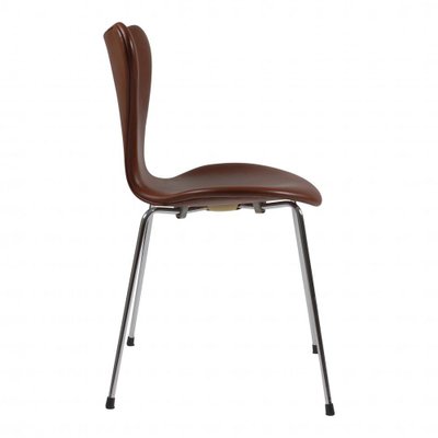 3107 Chair in Mocha Leather by Arne Jacobsen for Fritz Hansen for