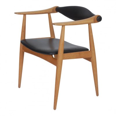 CH-34 Oak and Black Leather Chair by Hans J. Wegner for Carl Hansen & Søn