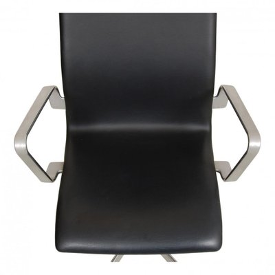 Black Leather Medium High Back Oxford Chair by Arne Jacobsen