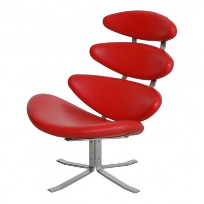 ccm　Poul M. Volther Corona Chair レザー Red Leather Corona Armchair from Poul M Volther for sale at